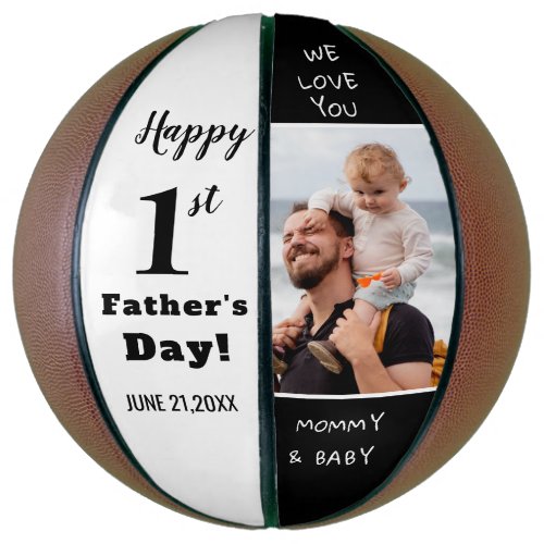 Happy First Fathers Day Custom Photo Black  White Basketball