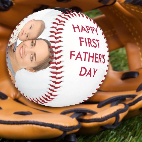 Happy First Fathers Day Custom Year and Photo Baseball