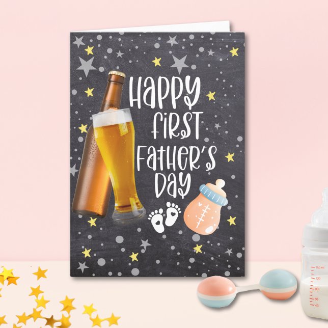 Happy First Father's Day Cute Modern Black Card (Creator Uploaded)