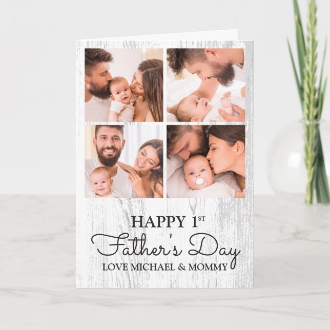 Happy First Fathers Day Cute Modern Photo Collage Card (Front)