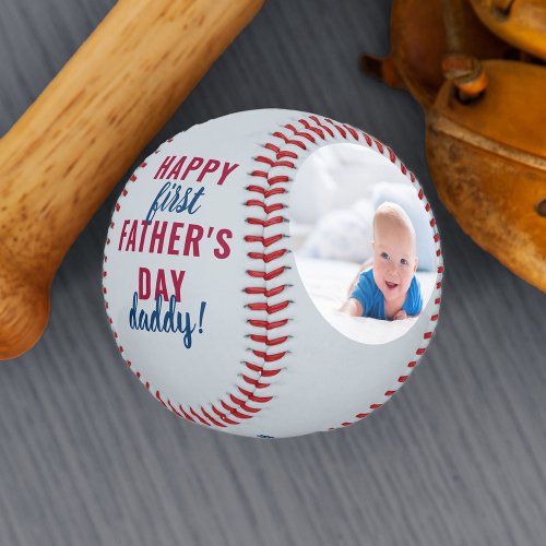 Happy First Fathers Day Daddy 2 Photo Grey Baseball