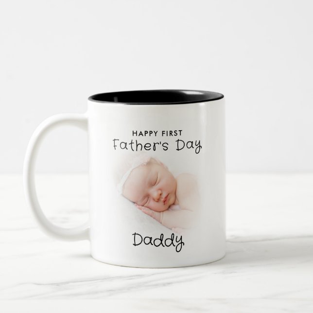 Happy First Father's Day Daddy 2-Photo Two-Tone Coffee Mug (Left)