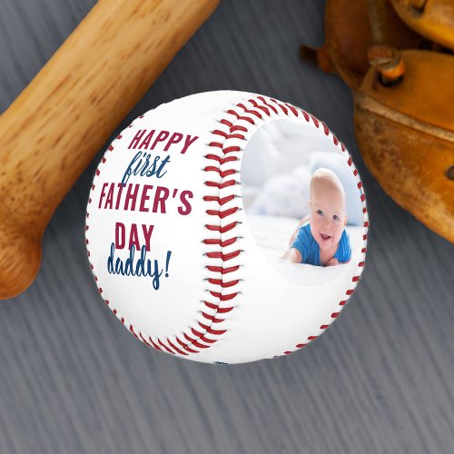 Happy First Fathers Day Daddy 2 Photo White Baseball