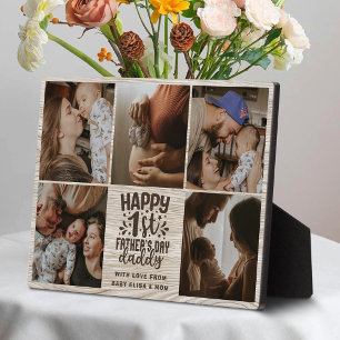 Happy First Father's Day Daddy Wood Photo Collage Plaque