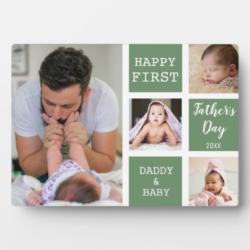 Happy First Fathers Day Green 4 Photo Collage   Plaque