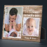 Happy First Father's Day New Dad 2 Photo Wood Plaque<br><div class="desc">First father's day gift idea -A modern photo plaque with a collage grid created with 2 pictures and message on a trendy Wood texture background.</div>