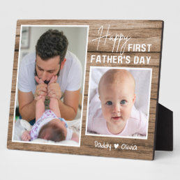 Happy First Father&#39;s Day New Dad 2 Photo Wood Plaque