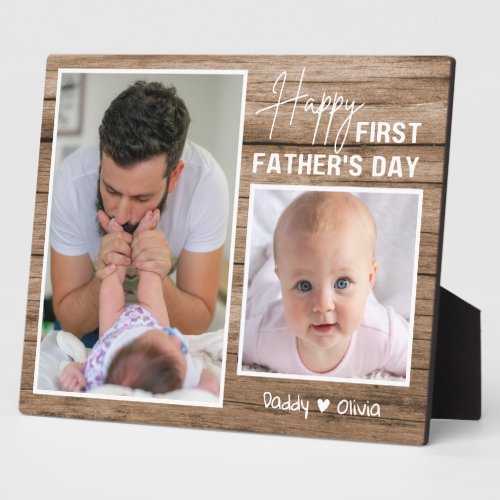 Happy First Fathers Day New Dad 2 Photo Wood Plaque