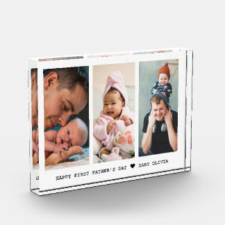 Happy First Fathers Day New Dad 3 Photo Collage Block