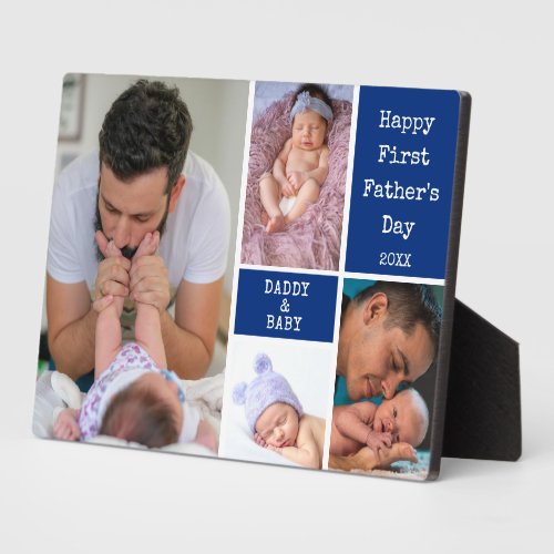 Happy First Fathers Day New Dad 4 Photo Collage Plaque