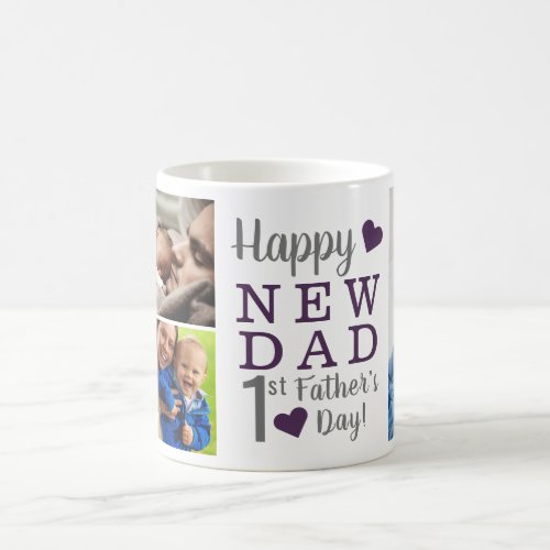 Happy First Fathers Day New Dad  5 Photo Collage Coffee Mug
