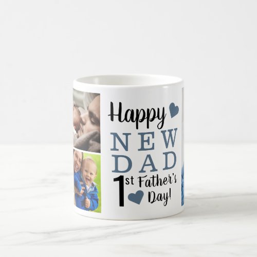Happy First Fathers Day New Dad  5 Photo Collage Coffee Mug