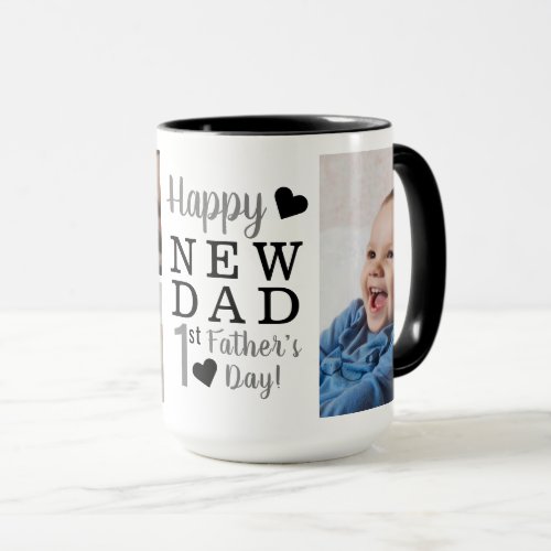Happy First Fathers Day New Dad 5 Photo Collage   Mug
