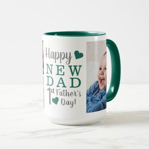 Happy First Fathers Day New Dad 5 Photo Green Mug