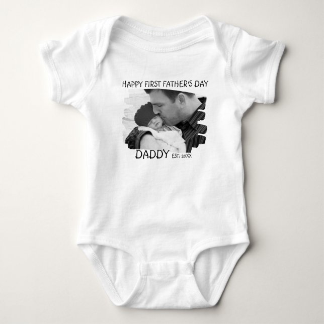 Happy First Fathers Day New Dad And Baby Photo Baby Bodysuit (Front)