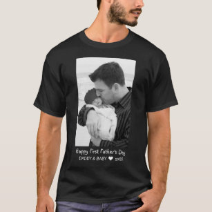 Happy First Father's Day New Dad Baby Photo Black T-Shirt