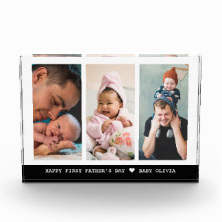 Happy First Fathers Day New Dad  Black 3 Collage Photo Block