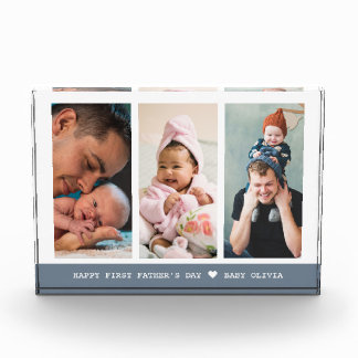 Happy First Fathers Day New Dad Gray 3 Collage  Photo Block