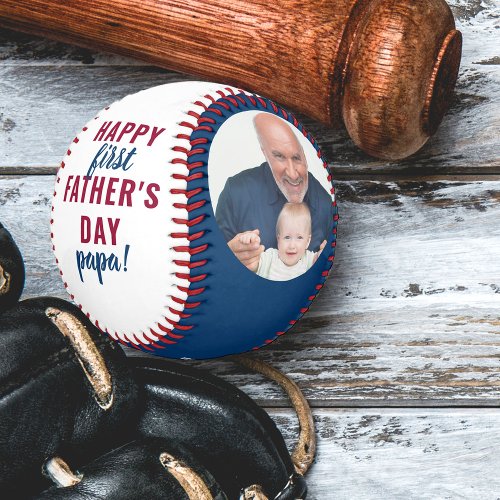 Happy First Fathers Day Papa 2 Photo Blue White Baseball