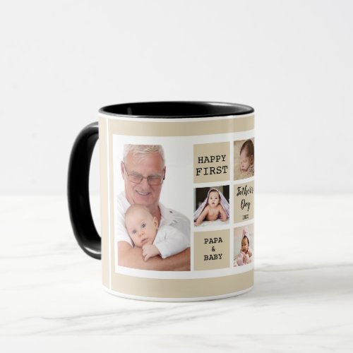 Happy First Fathers Day Papa 5 Photo Collage   Mug
