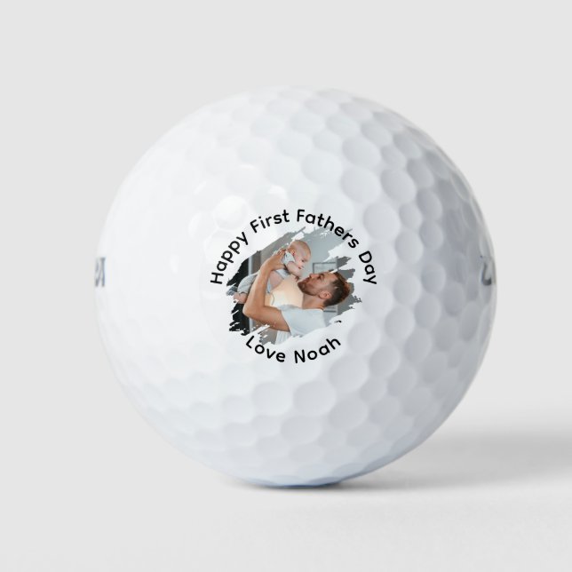 Happy First Fathers Day Personalized Photo Golf Balls (Front)
