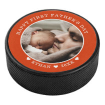 Happy First Father's Day Personalized Photo Red Hockey Puck