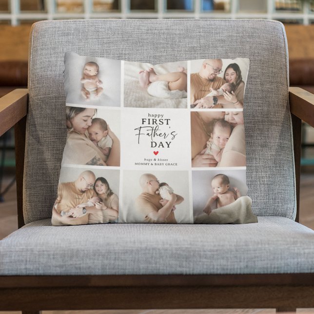 Happy First Father's Day' Photo Collage Keepsake Throw Pillow (Creator Uploaded)