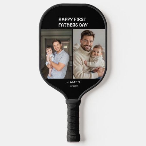 Happy first fathers day photo collage pickleball paddle