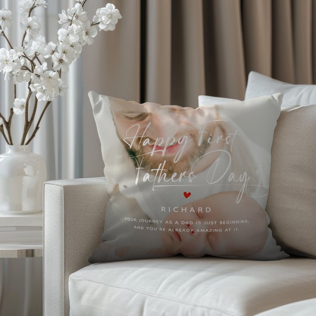 Happy First Father's Day Photo Collage & Quote Throw Pillow (Creator Uploaded)