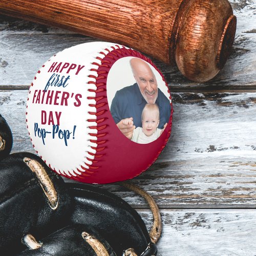 Happy First Fathers Day Pop_Pop 2 Photo Red White Baseball