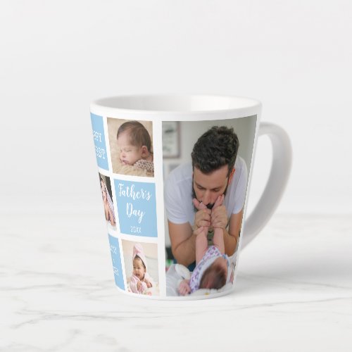 Happy First Fathers Day Sky Blue 5 Photo Collage Latte Mug