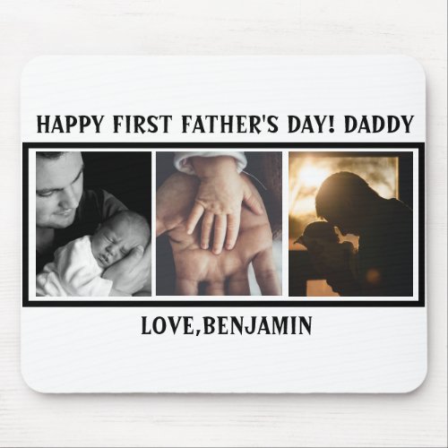 Happy First Fathers Day Typography  Custom Photo  Mouse Pad