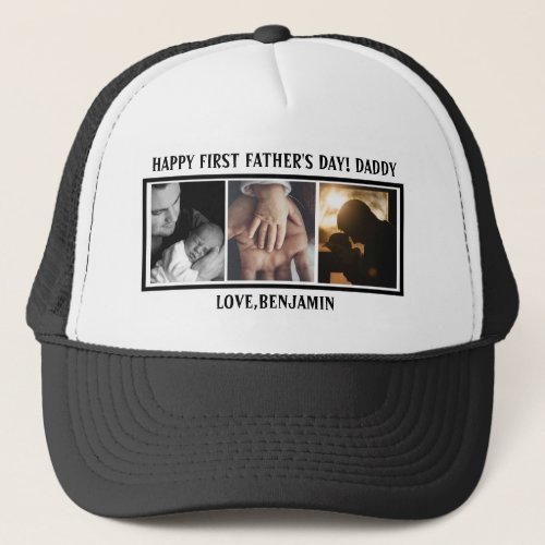 Happy First Fathers Day Typography  Custom Photo Trucker Hat