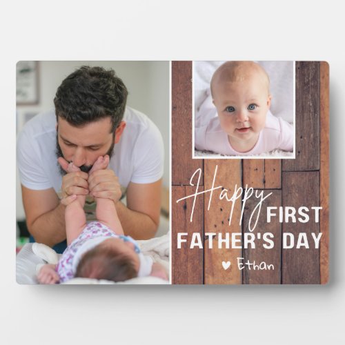 Happy First Fathers Day Wood 2 Photo Collage   Plaque