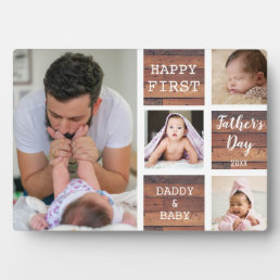 Happy First Father&#39;s Day Wood 4 Photo Collage Plaque