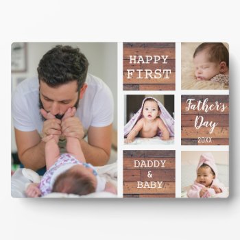 Happy First Father's Day Wood 4 Photo Collage Plaque by semas87 at Zazzle