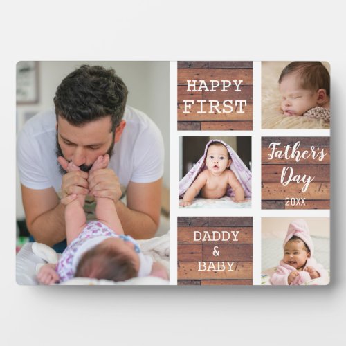 Happy First Fathers Day Wood 4 Photo Collage Plaque