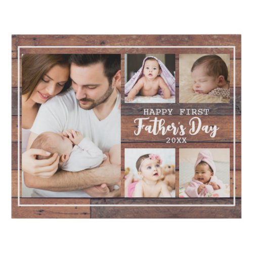 Happy First Fathers Day Wood 5 Photo Collage   Faux Canvas Print