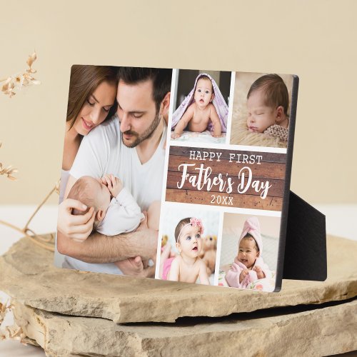 Happy First Fathers Day Wood 5 Photo Collage   Plaque