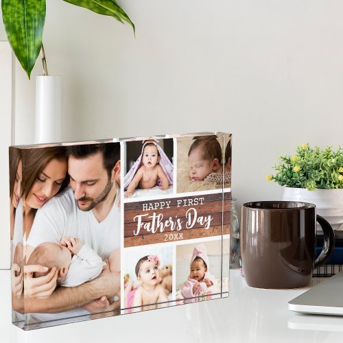 Happy First Fathers Day Wood 5 Picture Collage   Photo Block