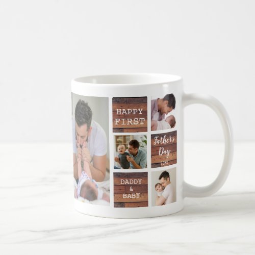 Happy First Fathers Day Wood 8 Photo Collage   Coffee Mug
