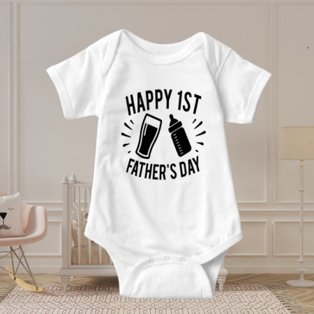 Happy First Father's Day Word Art Baby Bodysuit
