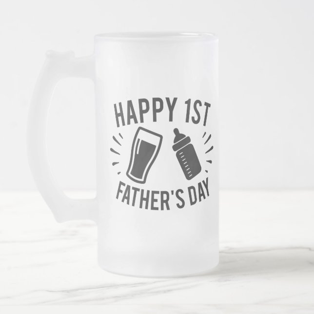 Happy First Father's Day word art Frosted Glass Beer Mug (Left)