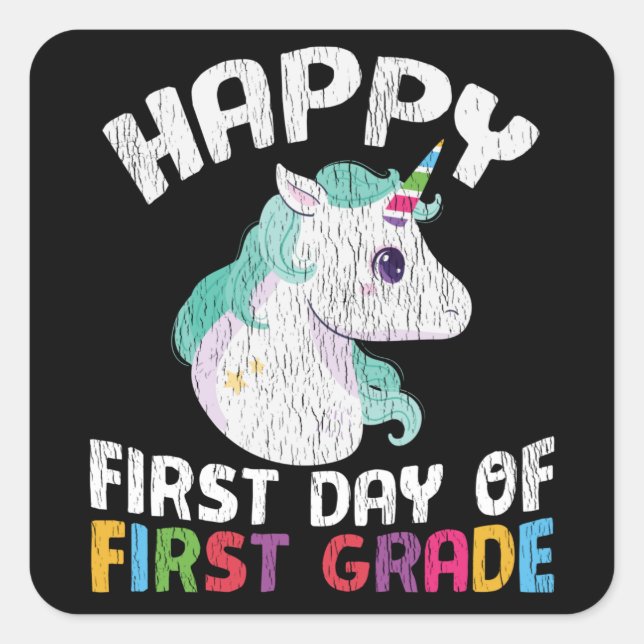 Happy First Grade Unicorn First Day of School Gift Square Sticker (Front)