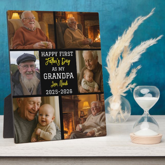 Happy First Grandpa Day Photo Collage Plaque (Side)