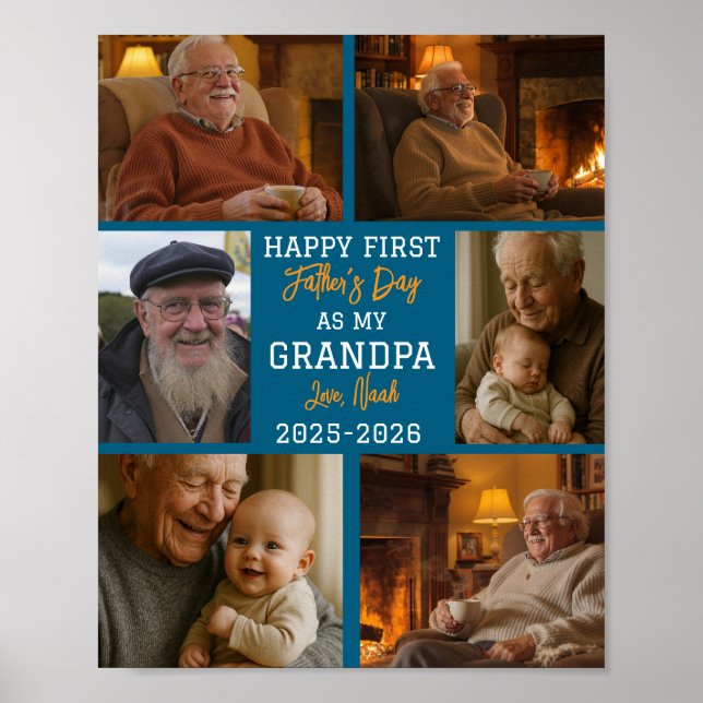 Happy First Grandpa Day Photo Collage Poster (Front)