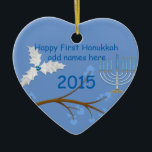 Happy First Hanukkah Together Ornament Gift Custom<br><div class="desc">Feathers and Menorah make this ornament a very special gift for a Holiday you treasure</div>