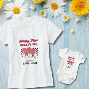 Happy First Mommy's Day with Heart and Baby Name Bodysuit