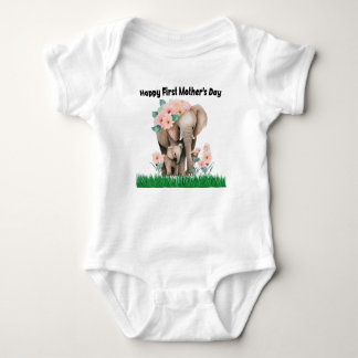happy first mother day cute elephant baby bodysuit