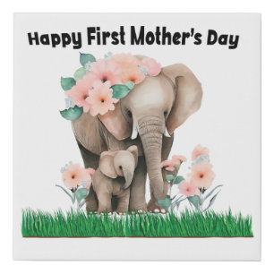 happy first mother day cute elephant faux canvas print